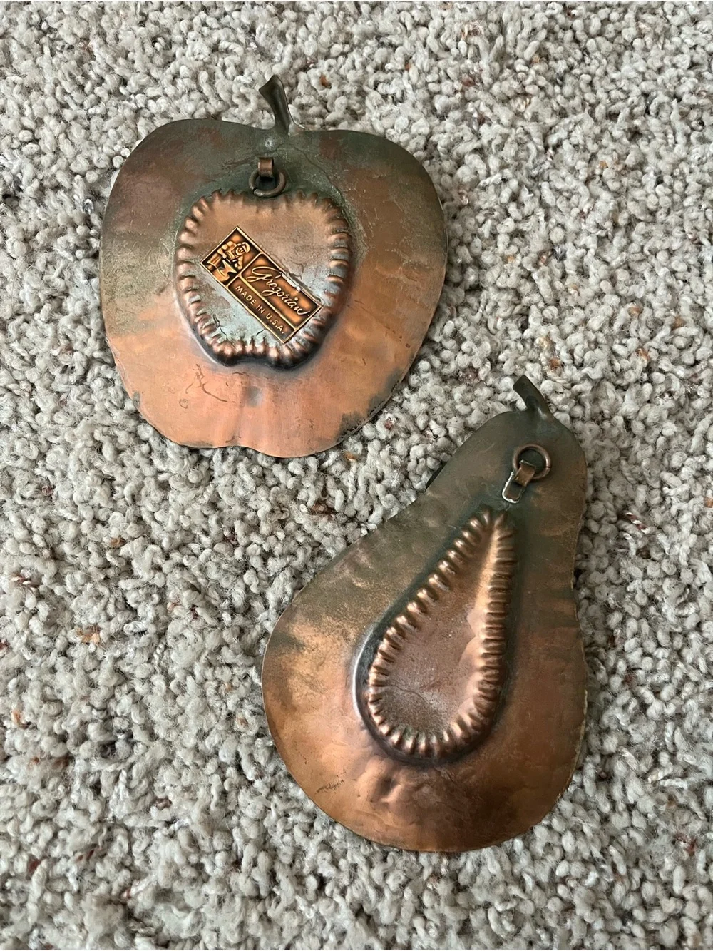 Vintage Gregorian copper apple & pear wall hangings